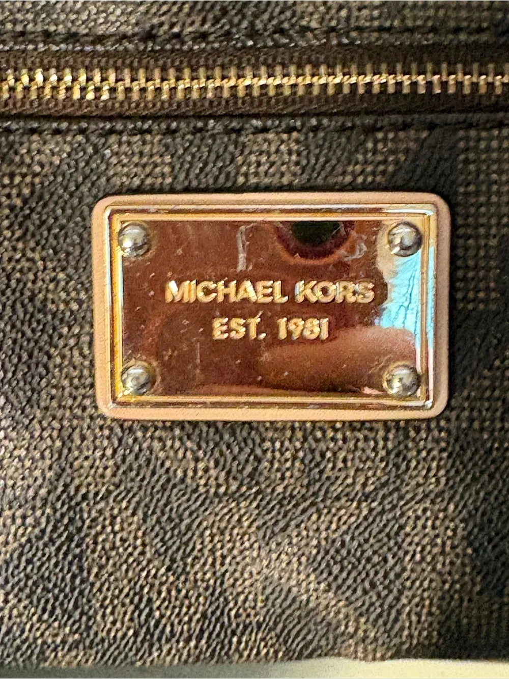 Michael Kors Brown Logo MK Wristlet with Gold Plate